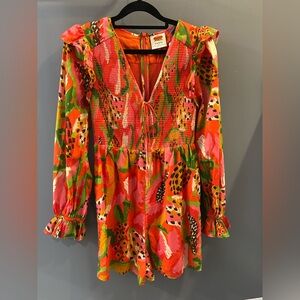 Anthropologie Red and Green Floral Blouse